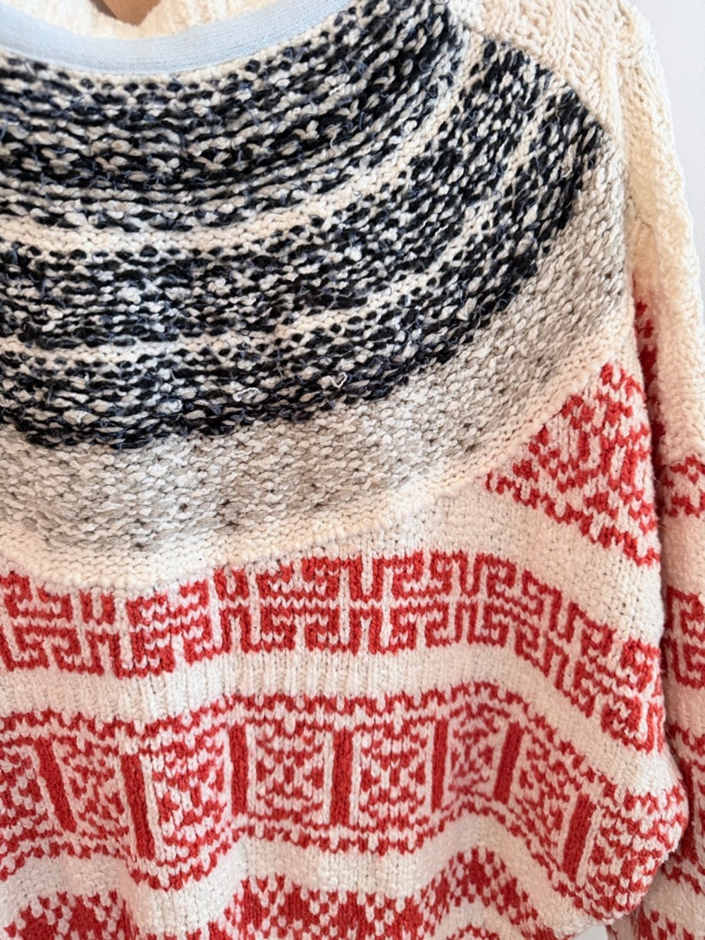 Anthropologie Pilcro Cream, Red & Light Blue Mixed-Knit Cardigan - Picture 5 of 6
